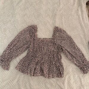 Who What Wear Pink and Black Patterned Blouse